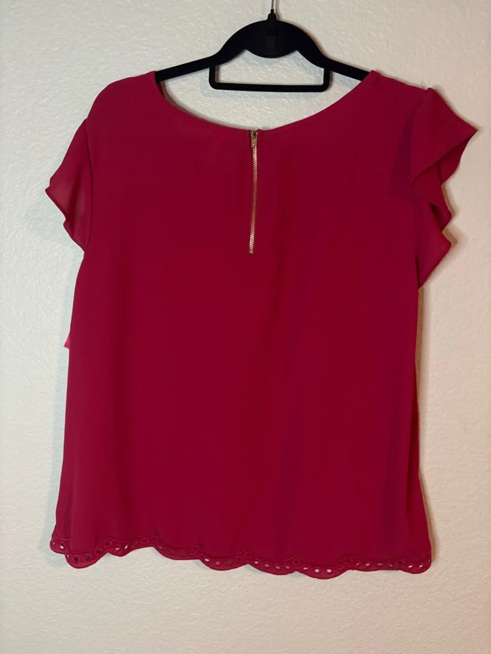 Xhilaration Magenta Eyelet Ruffle Sleeve Blouse - Picture 2 of 4